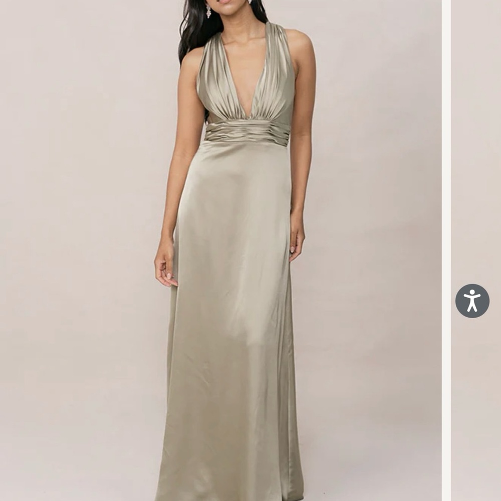 Revelry Satin Maxi Dress in Silver Sage